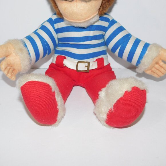 Vintage 15" Plush Stuffed Monkey In Blue White Striped Shirt Red Pants Chimp Ape - Picture 3 of 6